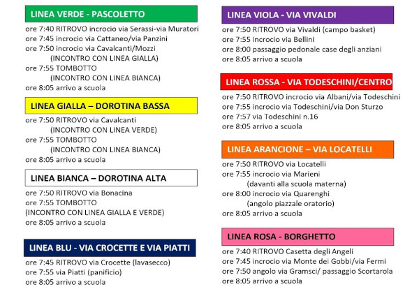 Tabella percorsi Piedibus